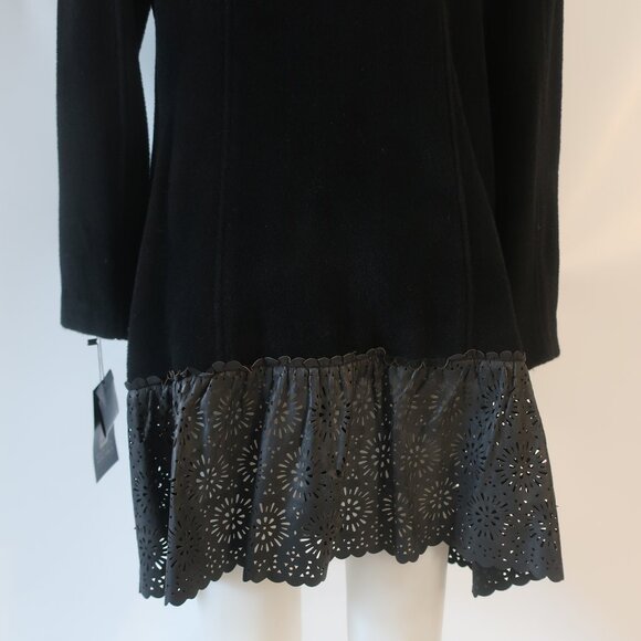 NWT Women Badgley Mischka Black Mix Media Wool Alpaca Leather Trim Olivia Coat L - Picture 11 of 16